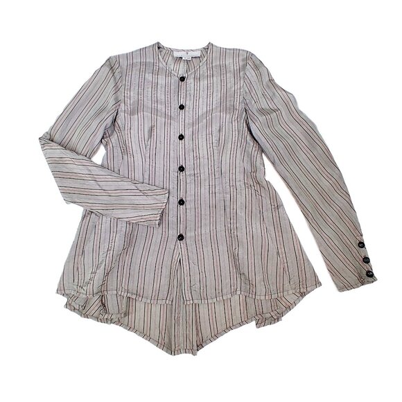 Shack Incorporated J Morgan Puett Taupe Striped Rayon Tunic Top Long Sleeve  S - Picture 6 of 11